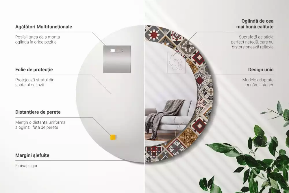 Oglindă rotundă ramă cu imprimeu Model turcesc