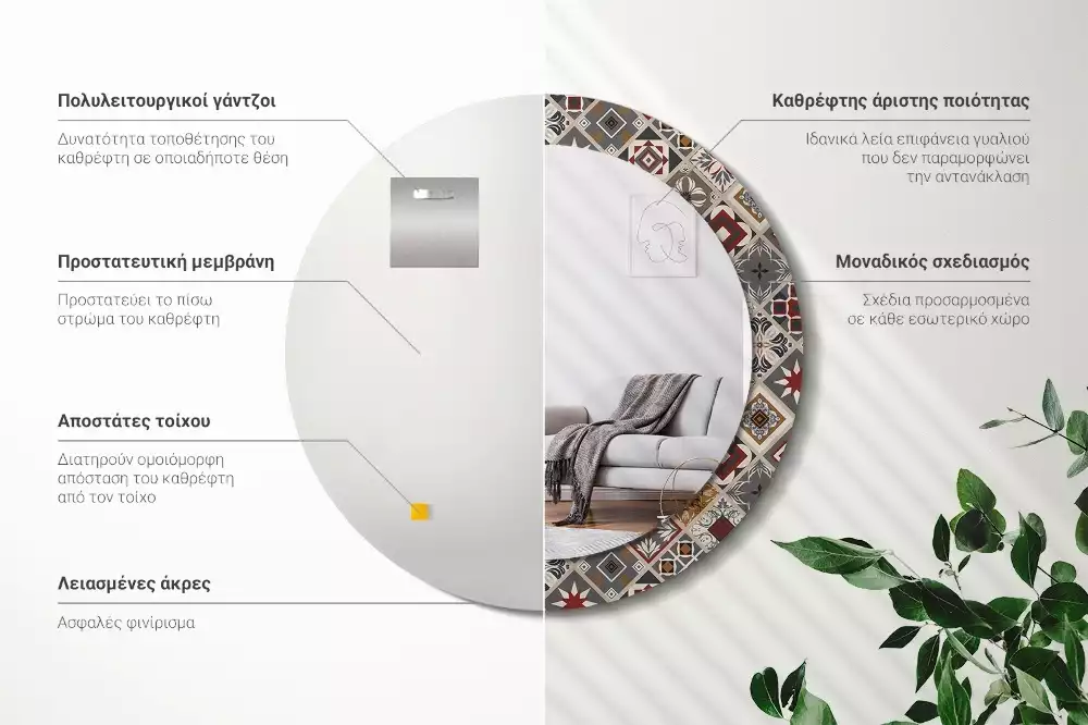 Oglindă rotundă ramă cu imprimeu Model turcesc