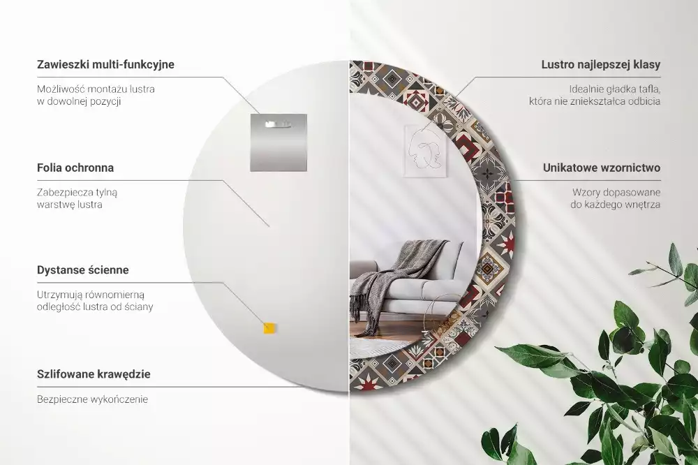 Oglindă rotundă ramă cu imprimeu Model turcesc