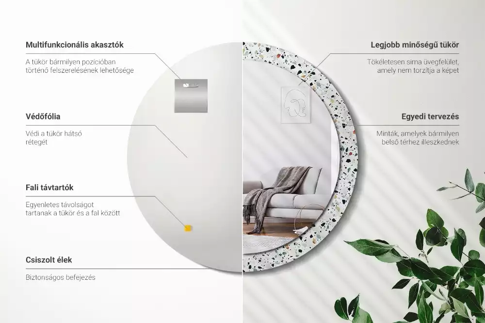 Oglindă rotundă imprimată Piatră naturală