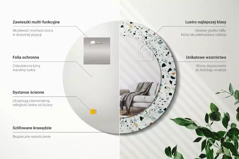 Oglindă rotundă imprimată Piatră naturală