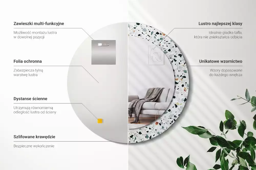 Oglindă rotundă imprimată Piatră naturală