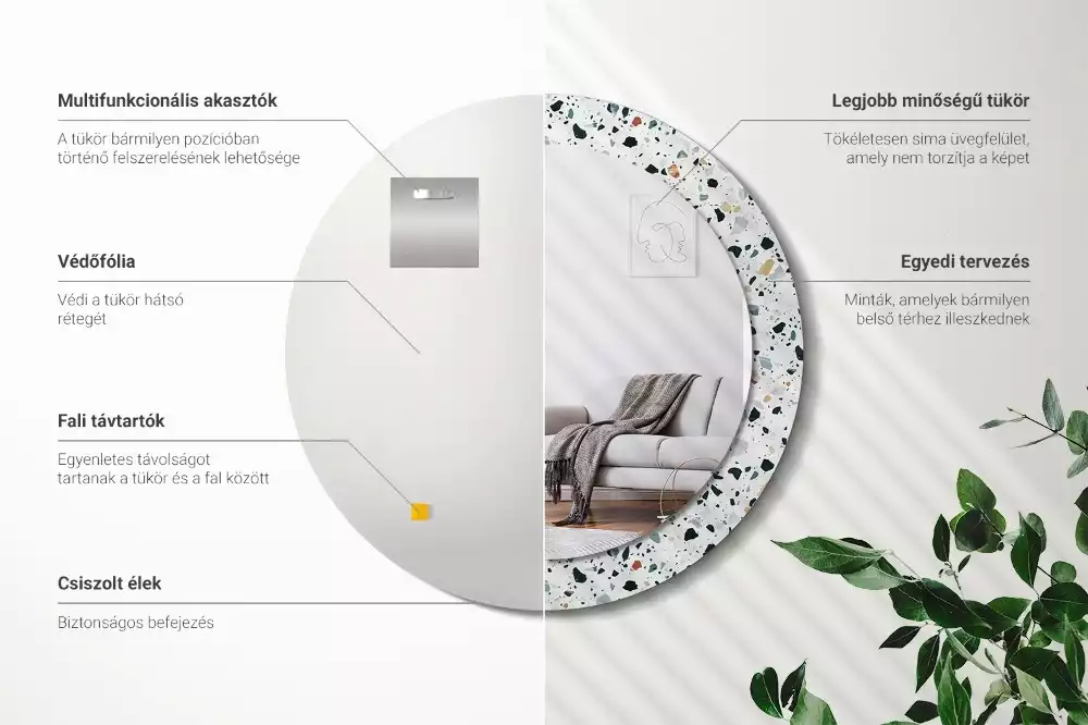 Oglindă rotundă imprimată Piatră naturală