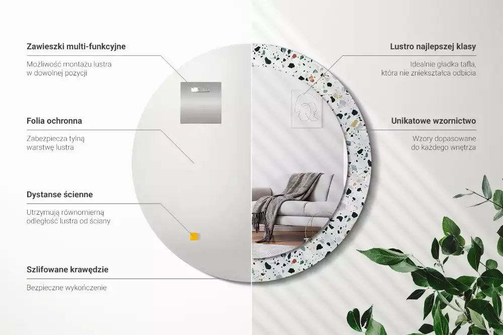 Oglindă rotundă imprimată Piatră naturală