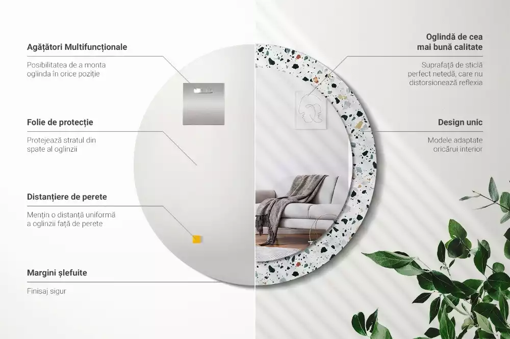 Oglindă rotundă imprimată Piatră naturală