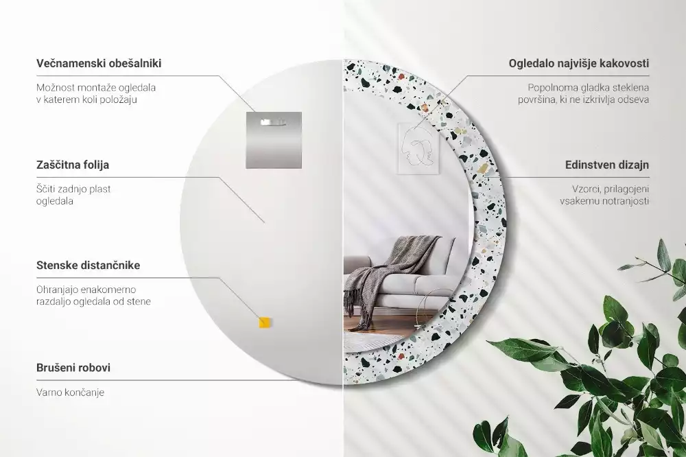 Oglindă rotundă imprimată Piatră naturală