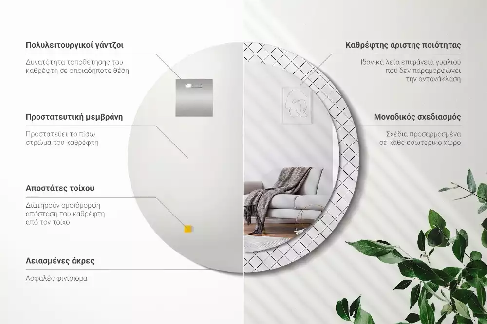 Oglindă rotundă ramă cu imprimeu Linii transversale