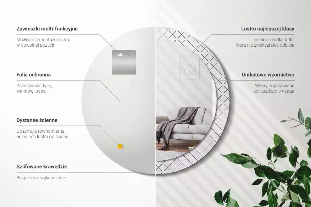 Oglindă rotundă ramă cu imprimeu Linii transversale