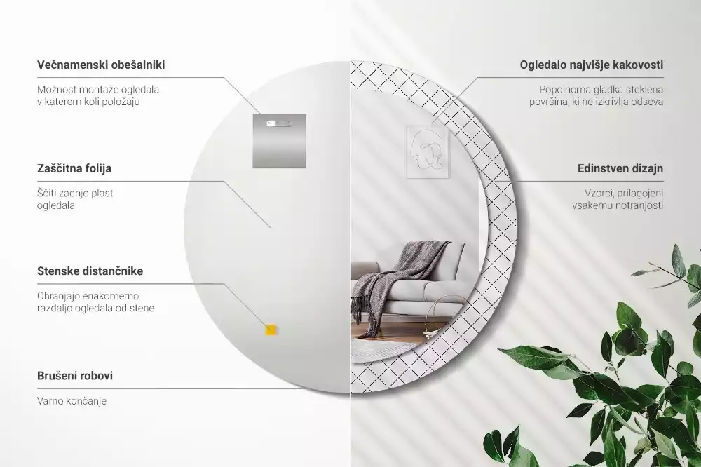 Oglindă rotundă ramă cu imprimeu Linii transversale