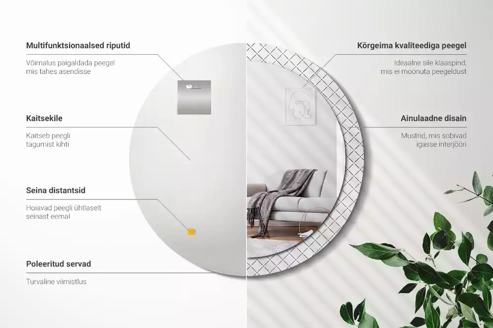 Oglindă rotundă ramă cu imprimeu Linii transversale