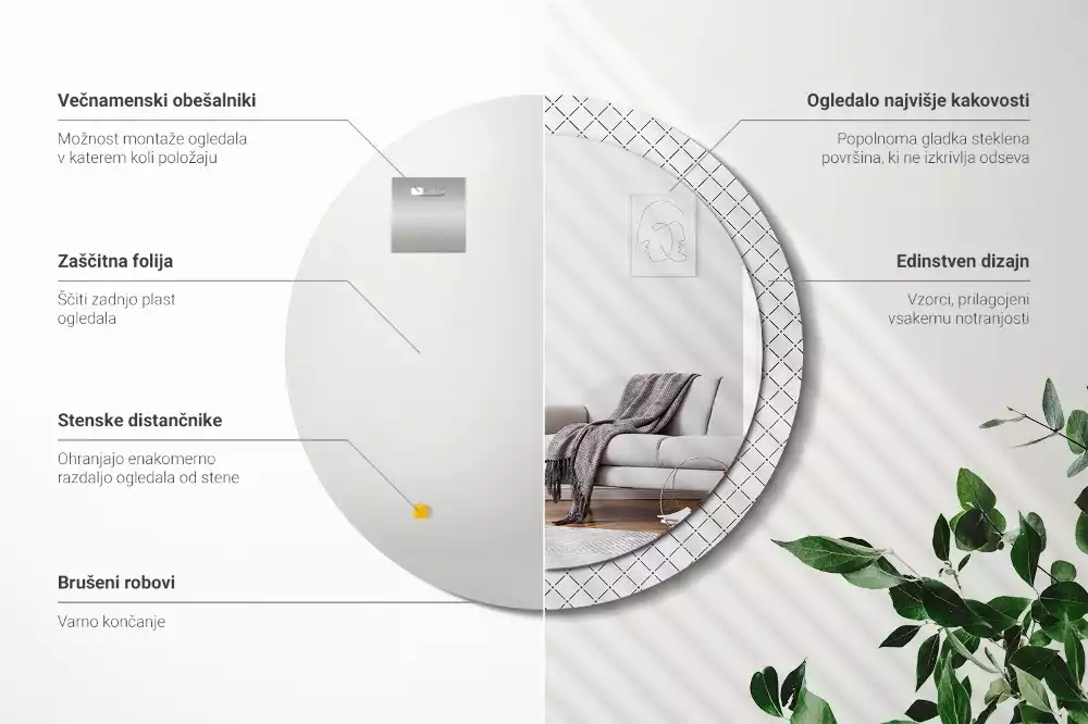 Oglindă rotundă ramă cu imprimeu Linii transversale