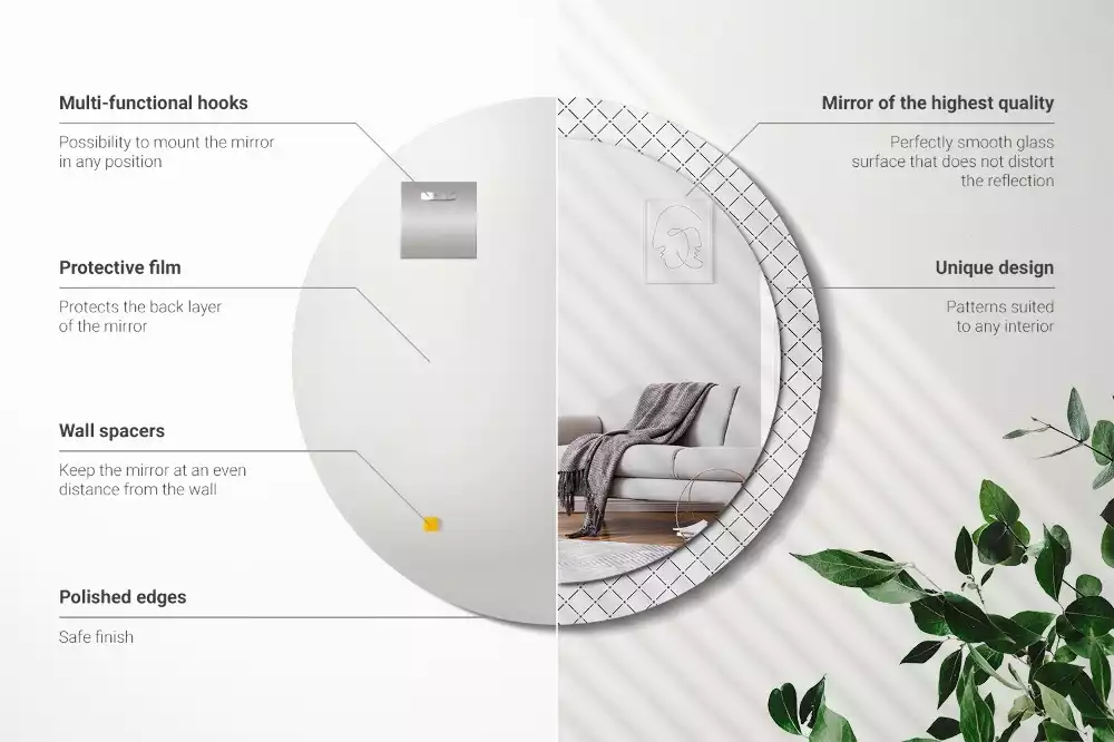 Oglindă rotundă ramă cu imprimeu Linii transversale