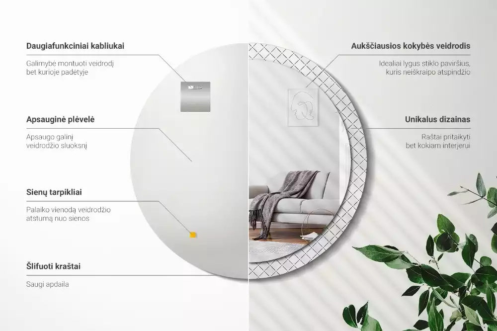 Oglindă rotundă ramă cu imprimeu Linii transversale