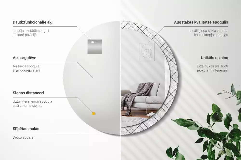 Oglindă rotundă ramă cu imprimeu Linii transversale