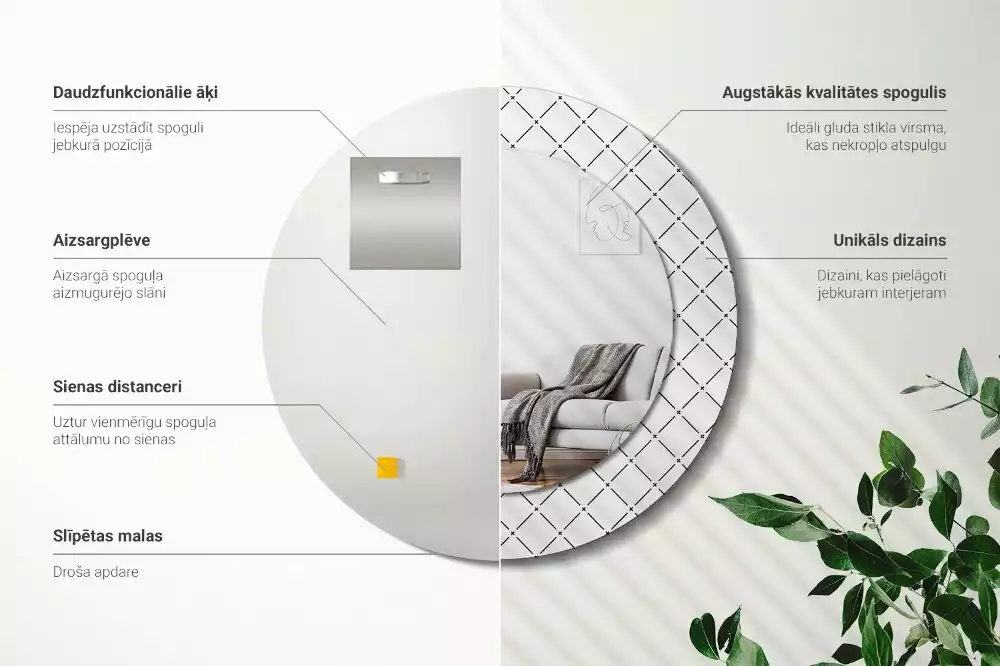 Oglindă rotundă ramă cu imprimeu Linii transversale