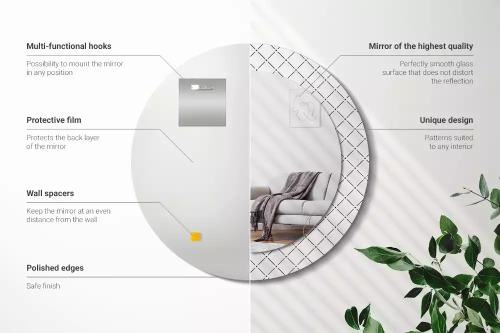 Oglindă rotundă ramă cu imprimeu Linii transversale