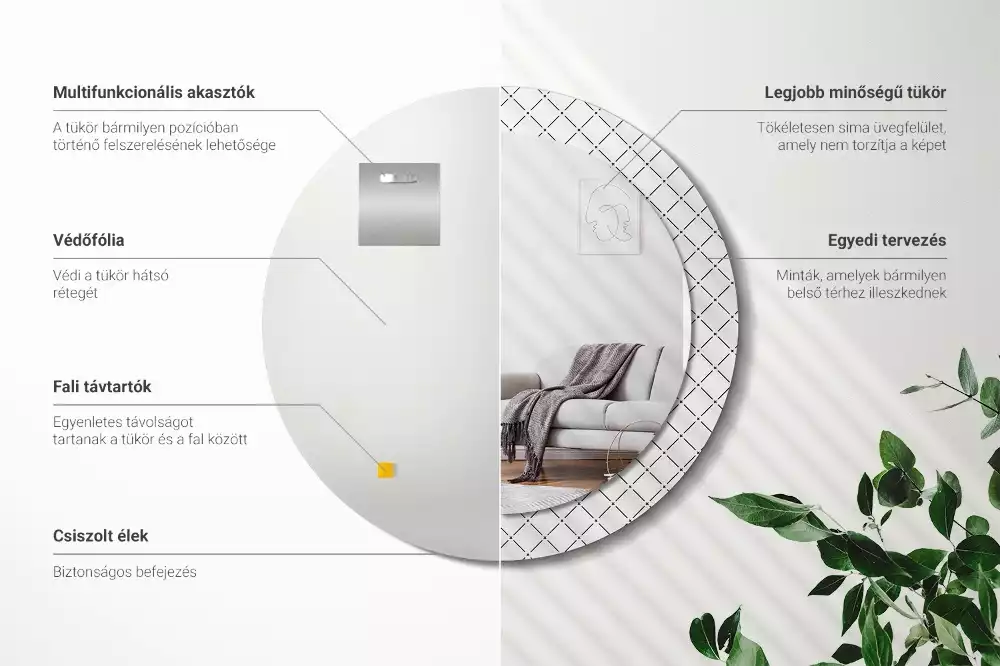 Oglindă rotundă ramă cu imprimeu Linii transversale