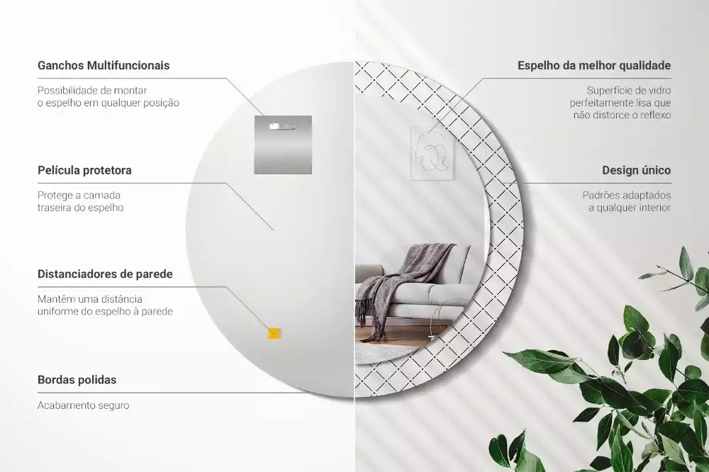 Oglindă rotundă ramă cu imprimeu Linii transversale