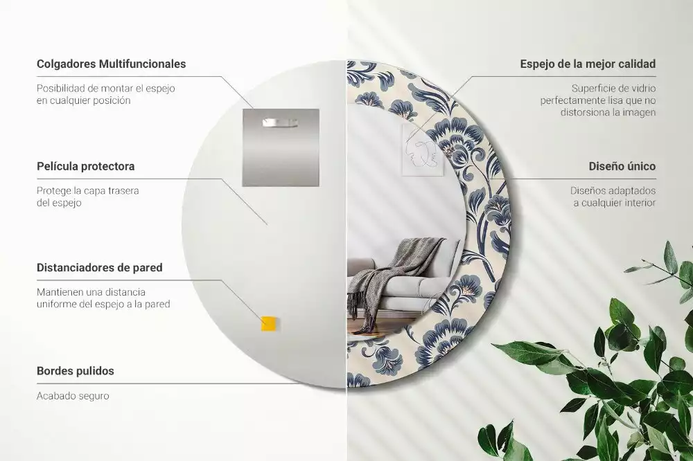 Oglindă rotundă ramă cu imprimeu Model floral