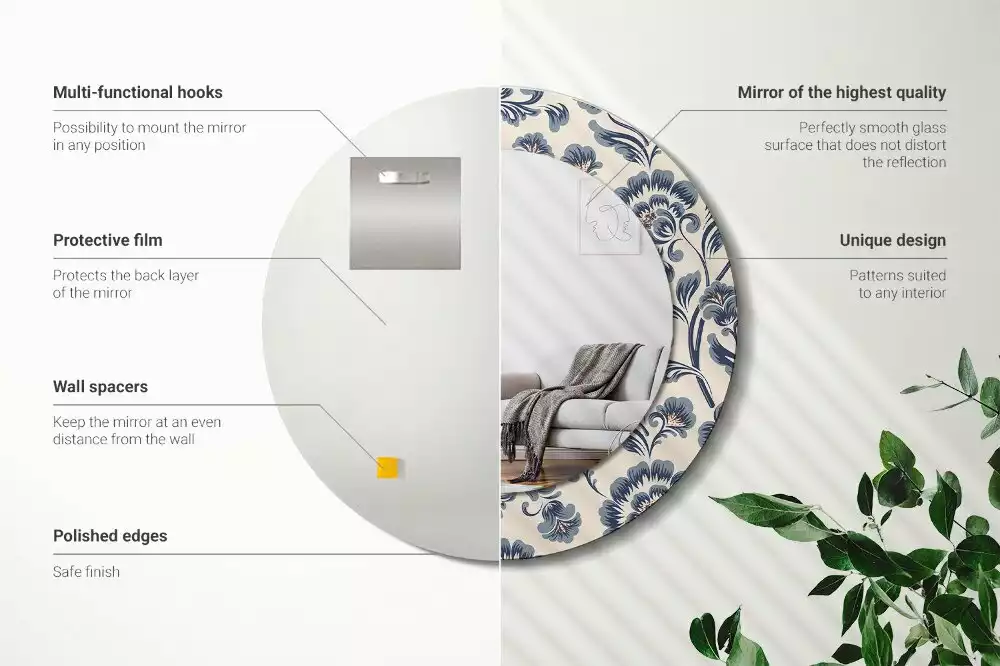 Oglindă rotundă ramă cu imprimeu Model floral