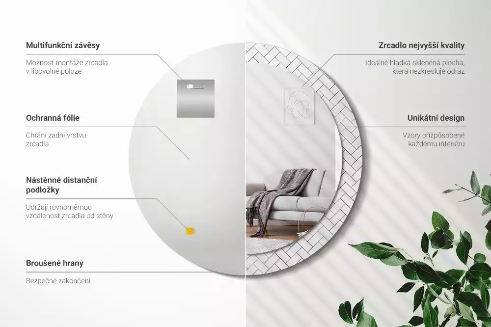Oglindă cu decor rotundă Model chevron