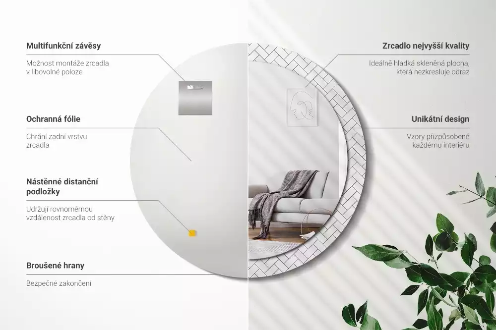 Oglindă cu decor rotundă Model chevron