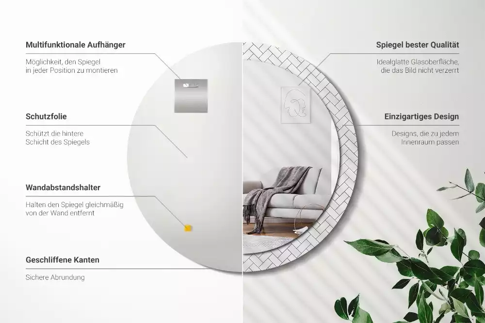 Oglindă cu decor rotundă Model chevron