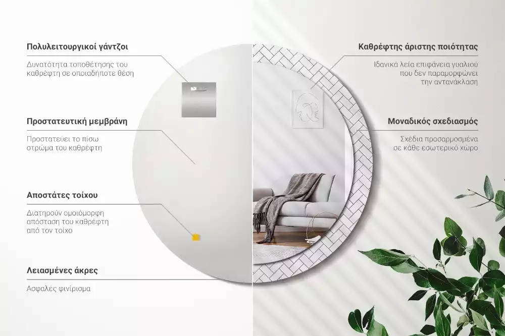 Oglindă cu decor rotundă Model chevron