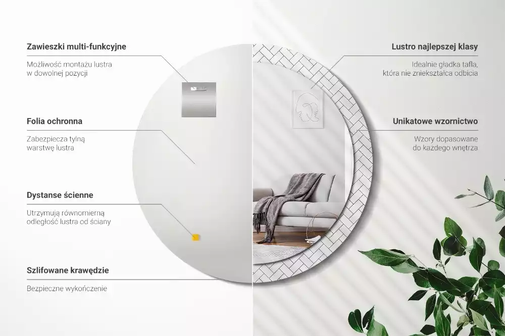 Oglindă cu decor rotundă Model chevron