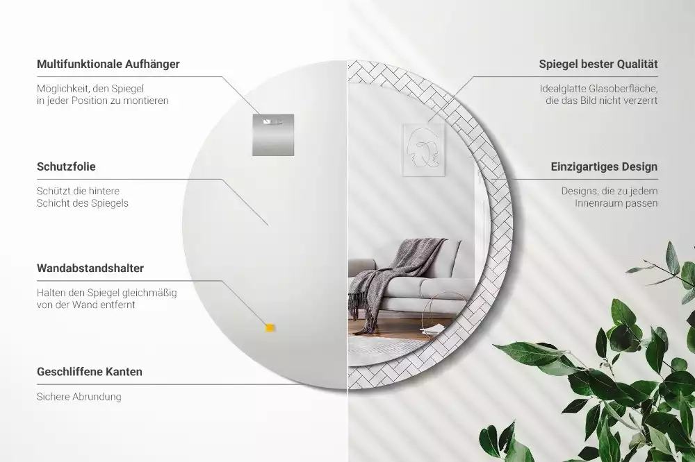 Oglindă cu decor rotundă Model chevron