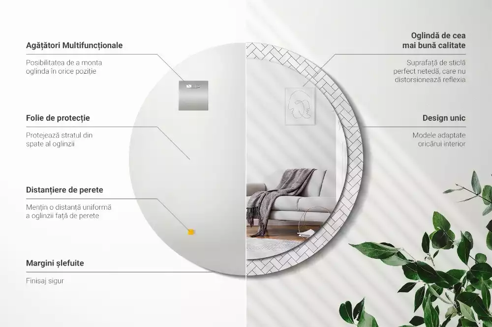 Oglindă cu decor rotundă Model chevron