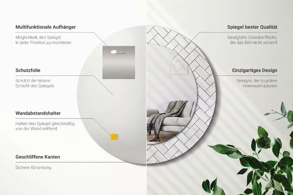 Oglindă cu decor rotundă Model chevron