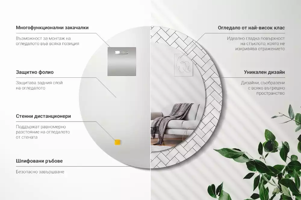 Oglindă cu decor rotundă Model chevron