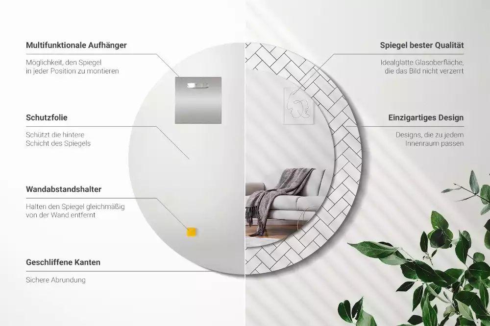 Oglindă cu decor rotundă Model chevron