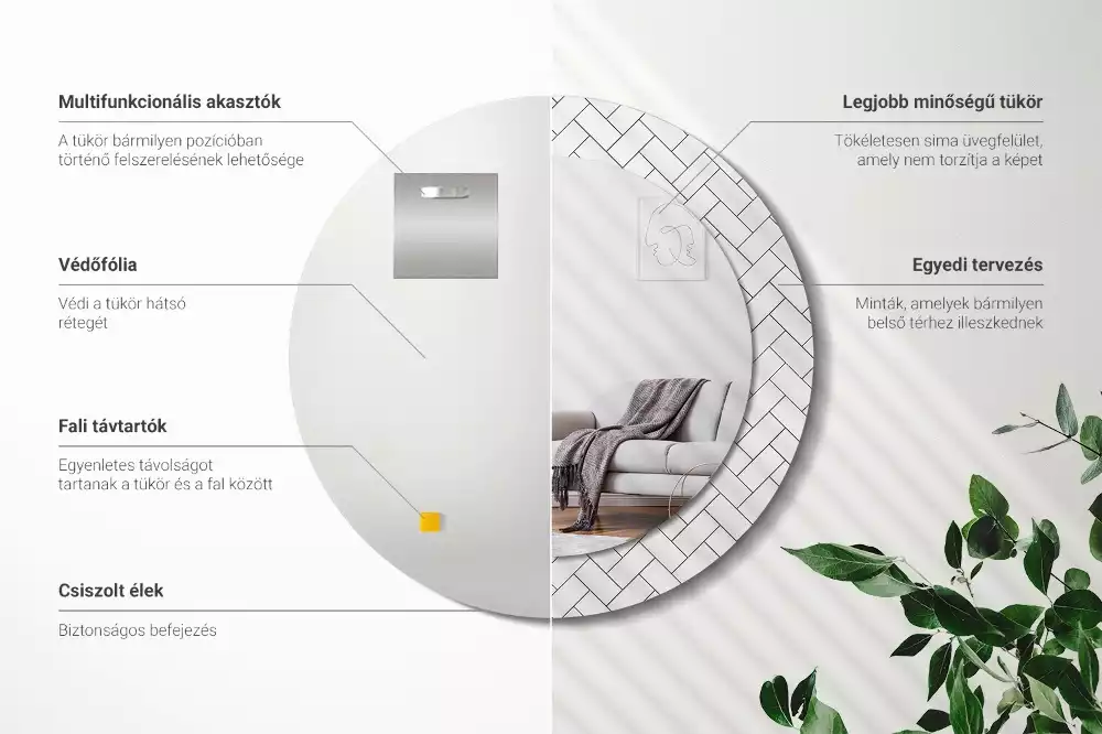 Oglindă cu decor rotundă Model chevron