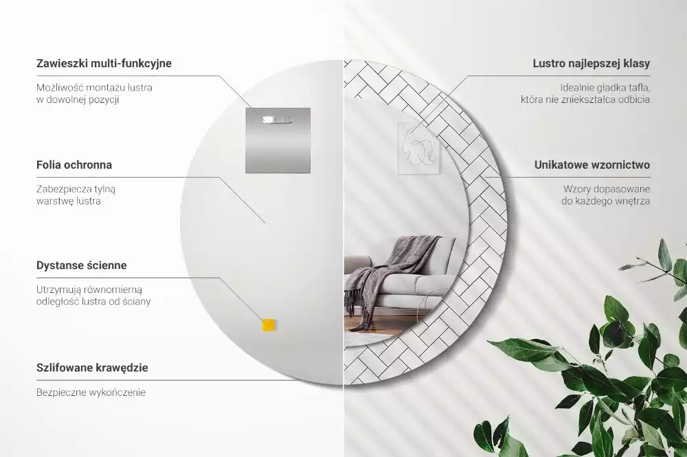 Oglindă cu decor rotundă Model chevron