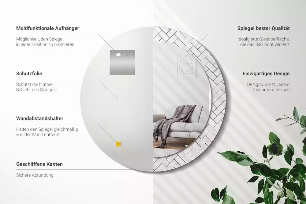 Oglindă cu decor rotundă Model chevron