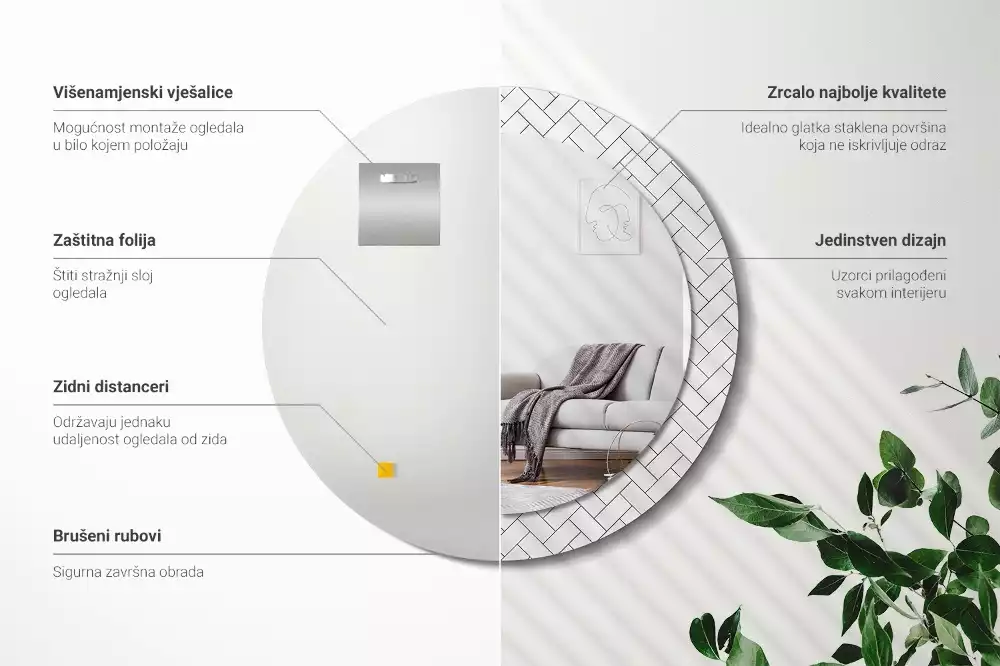 Oglindă cu decor rotundă Model chevron