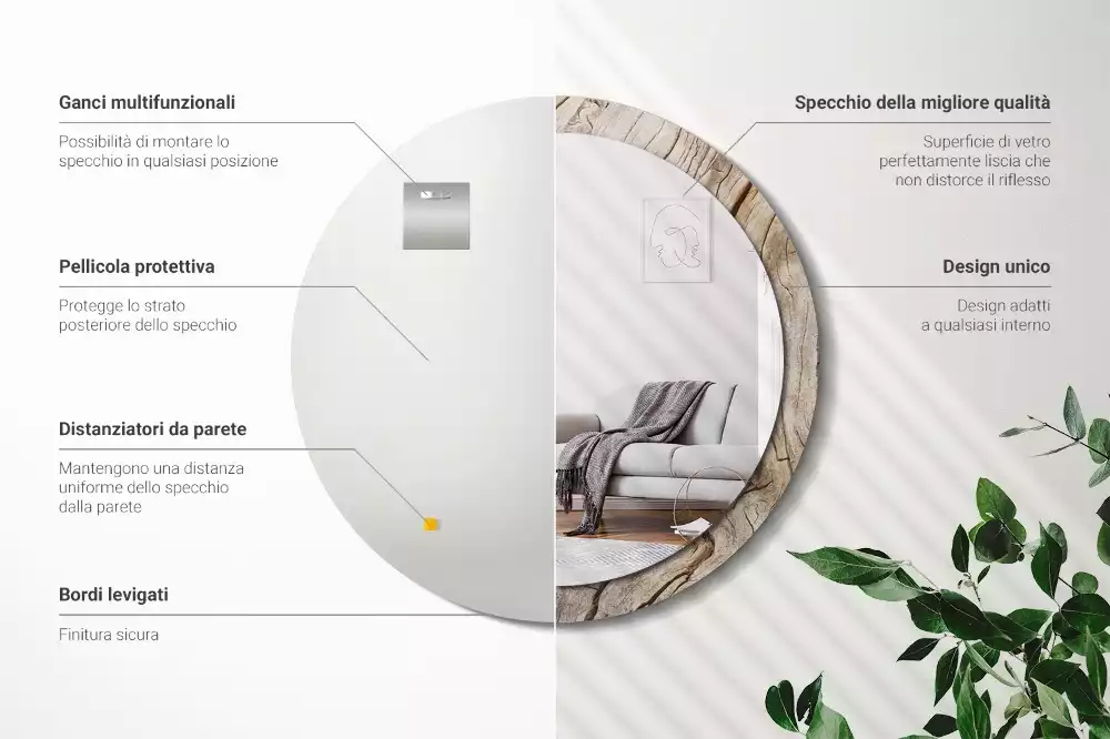 Oglindă rotundă imprimată Lemn crăpat