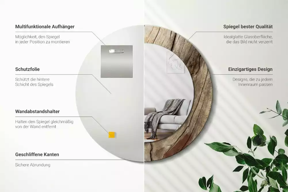 Oglindă rotundă imprimată Lemn crăpat