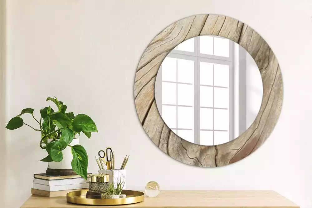 Oglindă rotundă imprimată Lemn crăpat