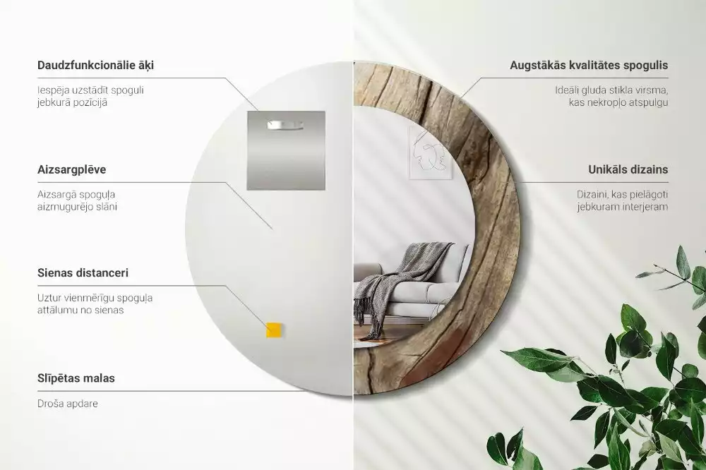 Oglindă rotundă imprimată Lemn crăpat