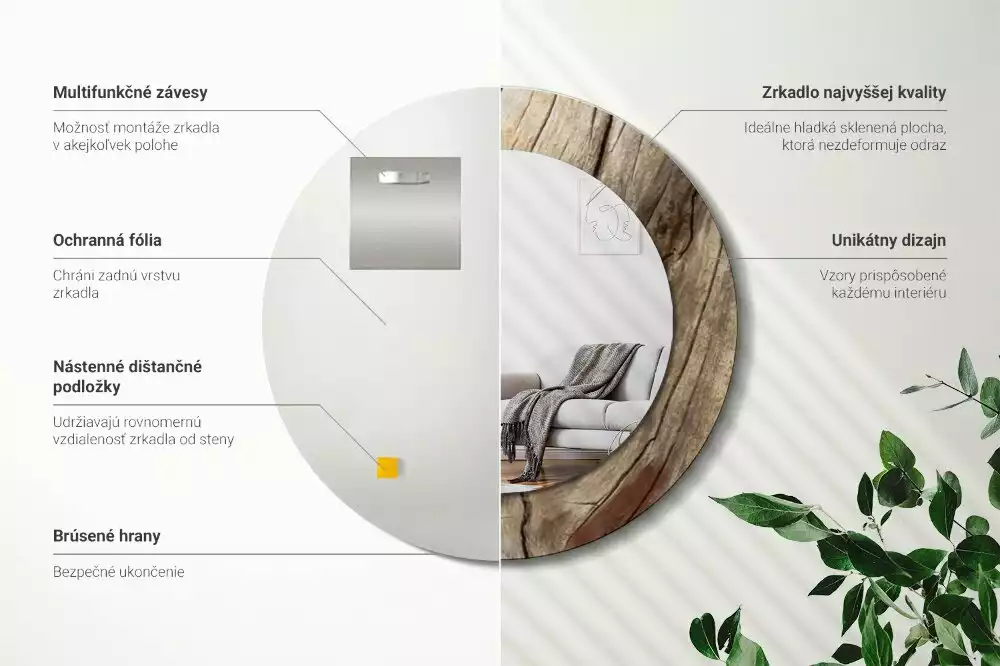 Oglindă rotundă imprimată Lemn crăpat