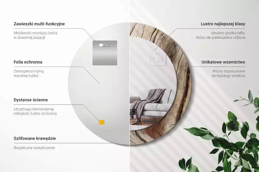 Oglindă rotundă imprimată Lemn crăpat