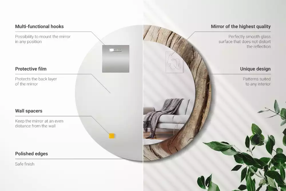 Oglindă rotundă imprimată Lemn crăpat