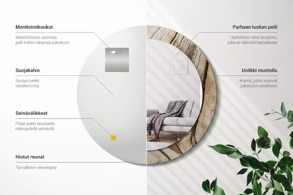 Oglindă rotundă imprimată Lemn crăpat