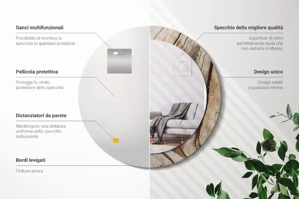 Oglindă rotundă imprimată Lemn crăpat