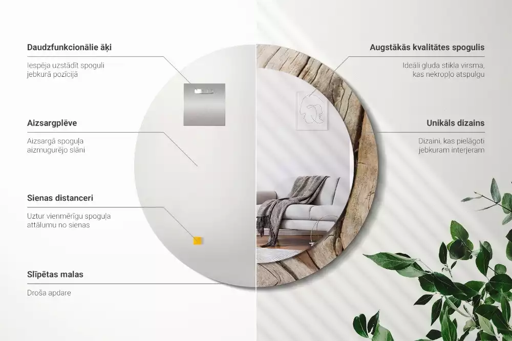 Oglindă rotundă imprimată Lemn crăpat