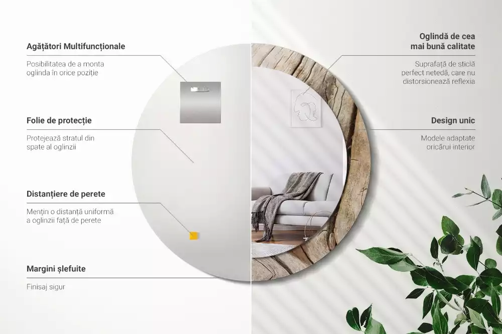 Oglindă rotundă imprimată Lemn crăpat