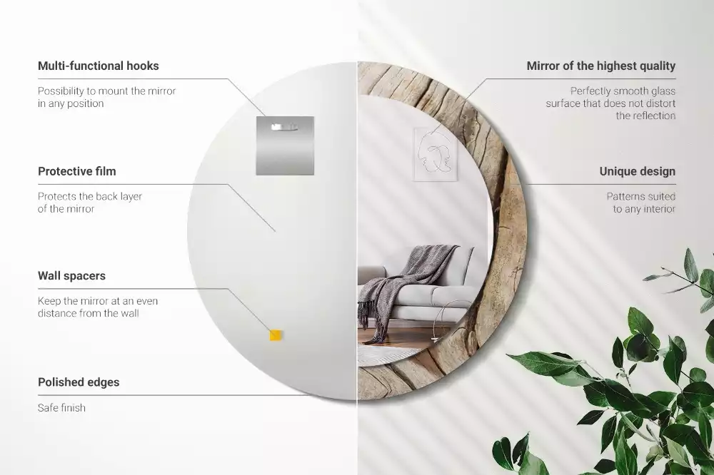 Oglindă rotundă imprimată Lemn crăpat